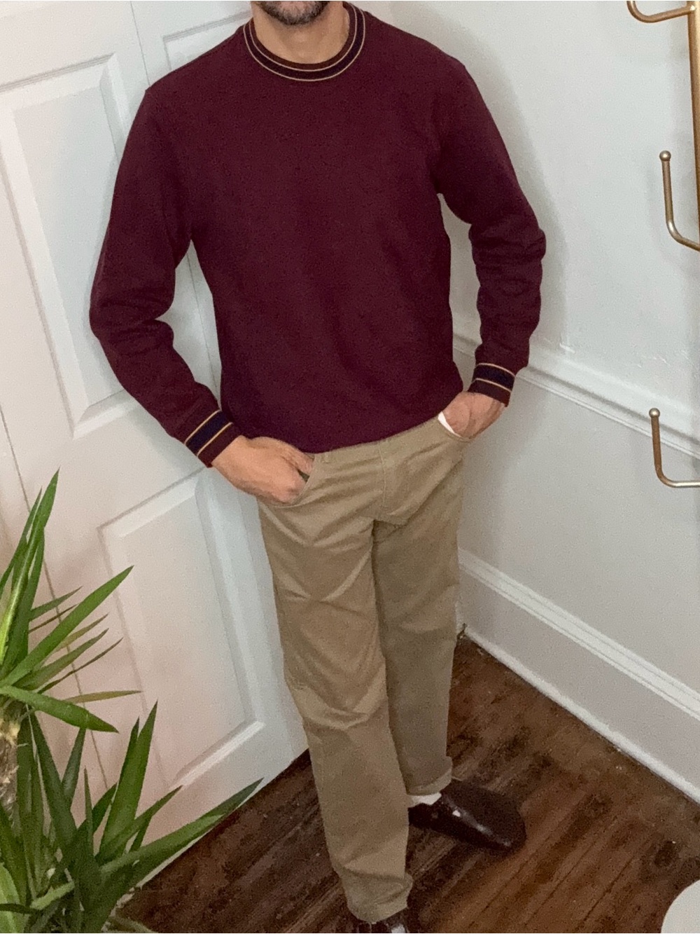 J. Crew Men's Heritage 14 oz. fleece sweatshirt with jacquard rib trim - Maroon